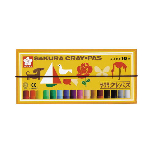 サクラクレパス クレパス（太巻）16色セット ゴムひも付き LP16R