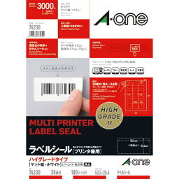 エーワン プリンタ兼用ラベルシールHGタイプ 30面角丸 100枚 76230 ★10個パック