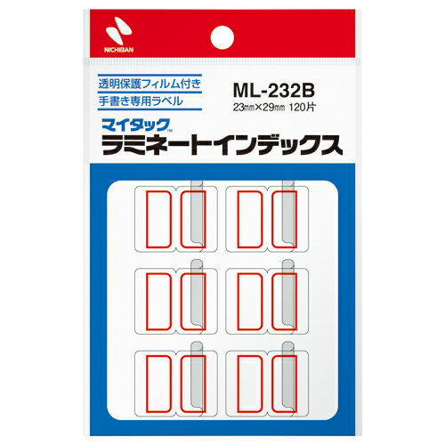 ニチバン マイタックラミネートインデックス 中 赤 保護フィルム付 12片×10枚 ML-232R