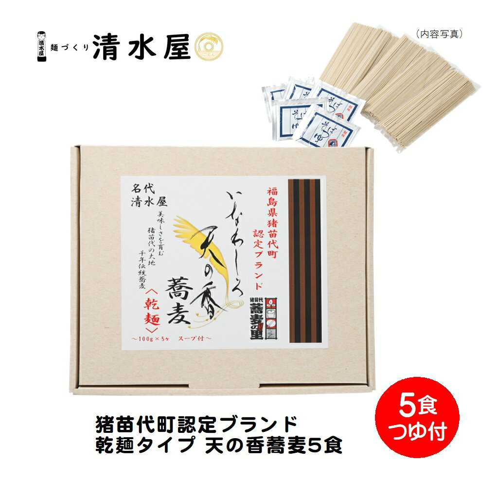 【旬食福来クーポン対象商品】清水屋製麺　猪苗代町認定ブランド蕎麦粉「天の香」乾麺セット　100g×5ケ　そばつゆ付