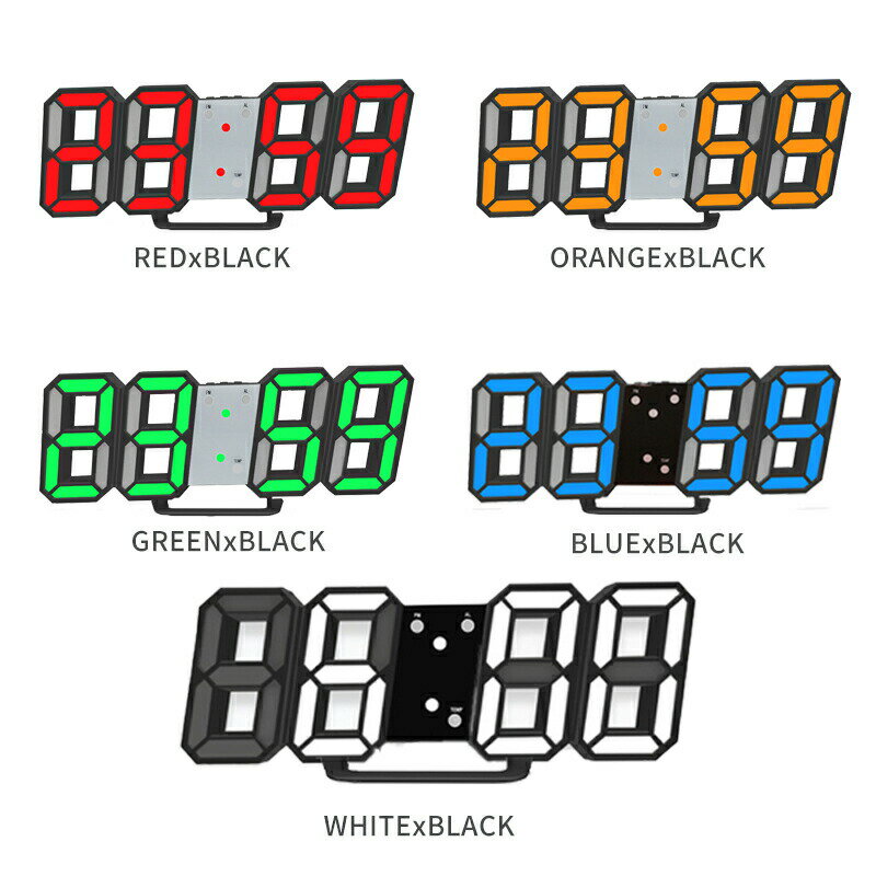 デジタル時計壁掛け置時計LED3D数字壁時計掛け時計目覚まし時計置き時計3D数字ホームベッドサイド事務所学校用インテリアスヌーズ機能USB電源高精度輝度調整可能壁/取付/デスク/棚用時計温度/日付表示