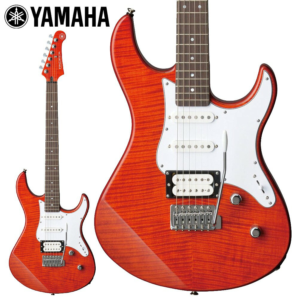 正確な音程、高い演奏性、多彩な音色、高品質なサウンド。上級モデルで開発されたアイデアや技術を惜しみなく注ぎ込んだヤマハを代表する”パシフィカ・シリーズ”! エレキギターの魅力を伝える、クオリティ&コストパフォーマンスの高いモデルです。 PAC-112Vをベースに、ボディトップ及びヘッドに美しいフレイムメイプルを配した高級感あふれるモデルです。 ピックアップは、アルニコVマグネットを採用。クリアで音ヌケがよく、アンサンブルに埋もれないタイトなサウンドを生み出します。 また、リアのハムバッキングピックアップにコイルタップ機能を搭載。 トーンツマミのスイッチにより、ハムバッキング→シングル、シングル→ハムバッキングの切り替えが演奏中でも瞬時に行えるので、ハードなディストーションサウンドからエッジの効いたシングルコイルサウンドまで、幅広いサウンドメイクが楽しめます。 (ピックアップセレクターを4ポジションに設定すれば、自動的にリアピックアップがコイルタップとなり、シングル×2基の透明感のあるハーフトーンが得られます。) ブリッジは、操作性に優れるヴィンテージタイプのトレモロユニットに、ブロックサドルを採用。 ●Body:Flame Maple Top/Alder Back ●Neck:Maple(Bolt-on) ●Fingerboard:Rosewood 22F ●Pickups:Alnico V Single-Coil x2(フロント&センター) Alnico V Humbacker(リア) ●Contorol:1 Volume 1 Tone/Coil Tap SW 5 Way-Switch