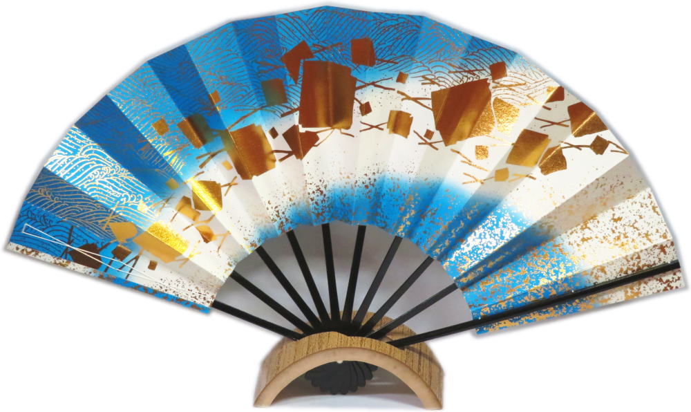舞扇子　子供扇子≪青ぼかし　色紙柄　テ449≫◇黒竹◇9寸　化粧箱入り　ゆうパケット発送OK　京扇子　扇子　舞扇　子供用
