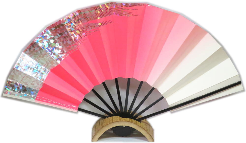 ・舞扇子≪ホログラム箔　上段かすみ　ピンク≫黒塗◇お買い得扇子　9寸5分　化粧箱なし　ゆうパケット発..