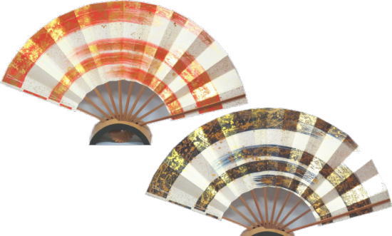 尺舞≪手引かすみ　手押し箔≫朱・紺　スス竹◇1尺【舞扇子】【尺扇子】化粧箱なし【舞扇】京扇子【尺舞扇..