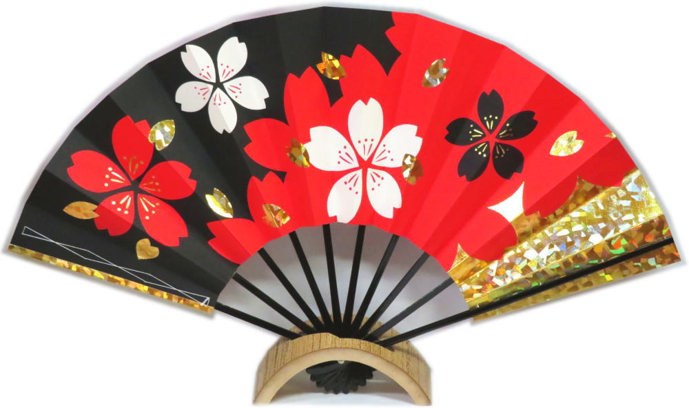 舞扇子≪撰270　金ホログラム箔≫赤　黒◇黒塗竹◇9寸5分　化粧箱なし　 ゆうパケット発送OK　京扇子　扇子..