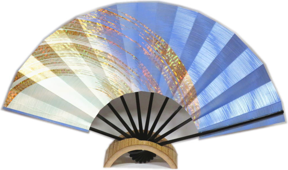 舞扇子≪花2157　かすみ　ホログラム箔　青≫黒竹◇9寸5分　化粧箱なし　ゆうパケット発送OK　京扇子　扇..