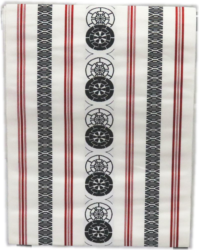 八寸名古屋帯・踊り帯 車柄　白　黒赤　単衣　お稽古着や着付けの練習用に最適！【日本舞踊・舞台・ス..