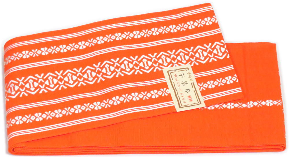 半巾帯　献上柄　朱白銀　日本製 女物 四寸帯綿　柄糸レーヨン等使用　ゆうパケット発送OK　4寸帯　袋帯　袷帯　半幅帯　リバーシブル　平帯　踊り帯