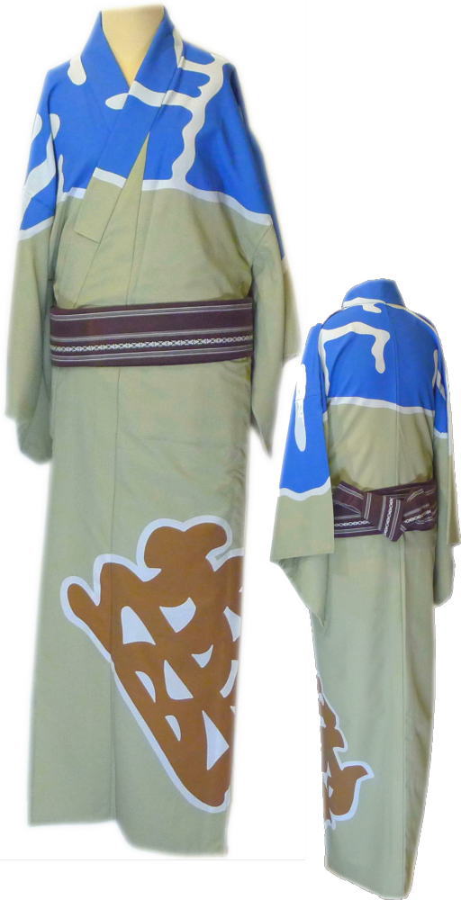 わけあり 仕立上 男物 単衣仕立“首抜仕立”≪グレー地 睦・蝶々柄≫「舞台衣装・ステージ衣装」 日本舞踊・演劇・よさこい・コスプレ・余興・お祭などに最適!【送料...