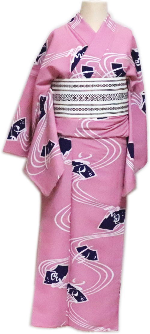 仕立上　小紋“胴抜仕立　ピンク地　扇「舞台衣装・ステージ衣装」　日本舞踊・演劇・よさこい・コスプレ・余興・お祭などに最適！【送..