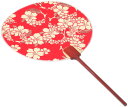 <南の風 赤>長柄うちわ(丸枝) 片面 22cm 持ち枝:塗竹【京うちわ】【団扇】【うちわ】踊りうちわ 都うちわ 扇うちわ 日本製