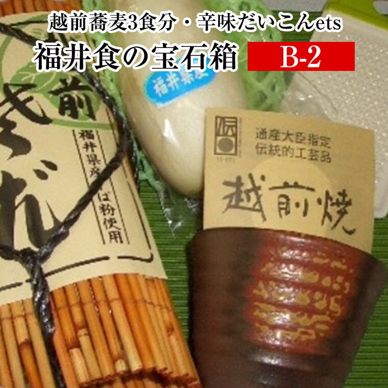 越前 ふくい食の宝石箱【B-2】 福井えちぜん 越前蕎麦 3食分 辛味だいこん ets えちぜん 福井県 オリジナル ギフト そば セット 蕎麦 大根 お歳暮 贈答用 お中元 薬味 そば おろしそば 年越しそば 蕎麦猪口 越前焼 ゴルフ景品 送料無料のサムネイル