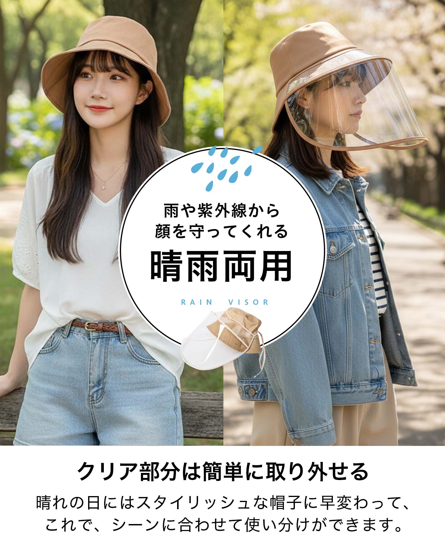 レインバイザー 雨よけフェイスガード付きサンバイザー 飛沫防止 水しぶき対策 自...