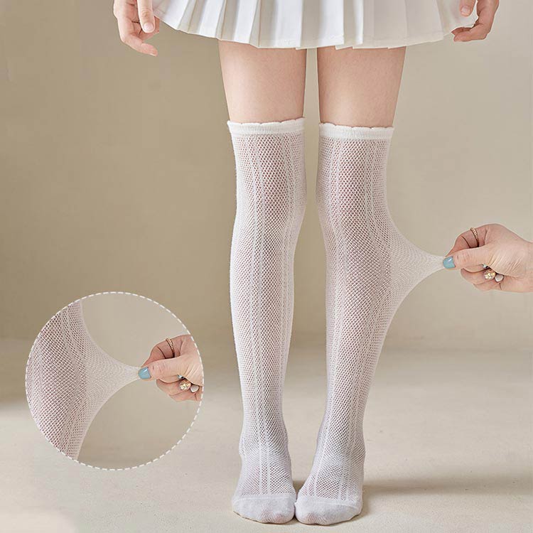 匠shinの7足組 涼しい ハイソックス キッズ 夏 女の子 ニーハイソックス 薄手 靴下 メッシュハイソックス 膝上ハイソックス おしゃれ ソックス 蒸れない ジュニア 可愛い フリル 2歳 3歳 4歳 5歳 6歳 7歳 8歳 9歳 10歳 11歳 12歳｜アングル3