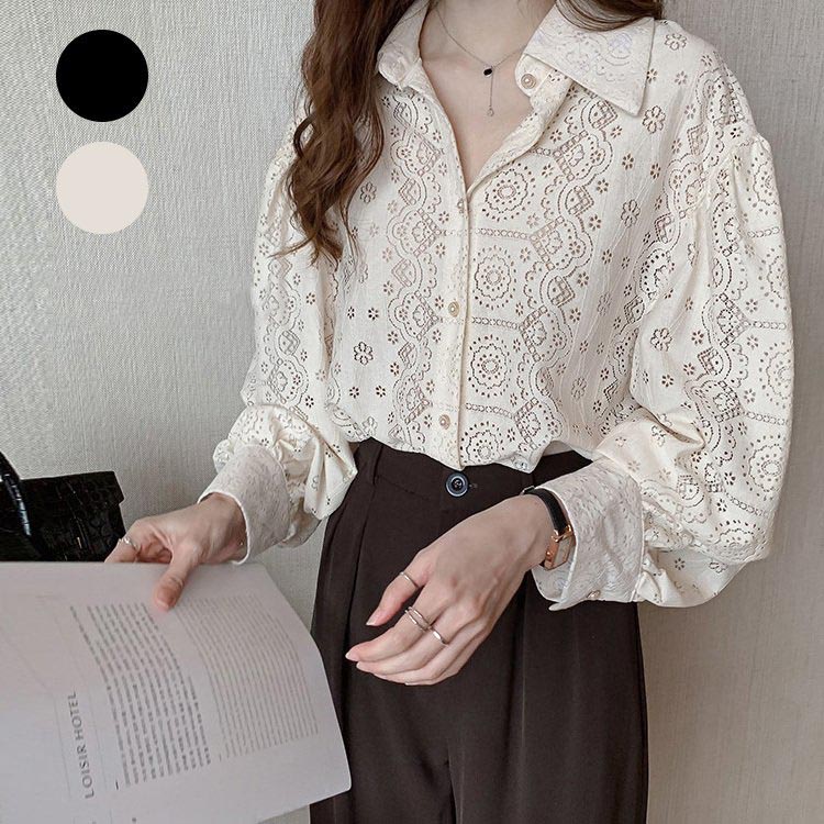 刺繍 韓国風 新作 春夏 トップス ブラウス 白 シフォン ブラウス ゆったり 長袖 ブラウス 大人 通勤 シャツ シャ
