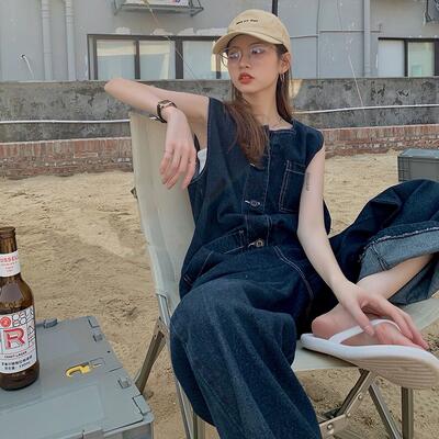 オールインワン サロペット デニム レディース 春 夏 秋 冬 パンツ カジュアル 体型カバー ジャンプスーツ オーバーオール ワイドレッグ ロング丈 シンプル かっこいい オールシーズン ブルー 20代 30代 40代 50代 S M L