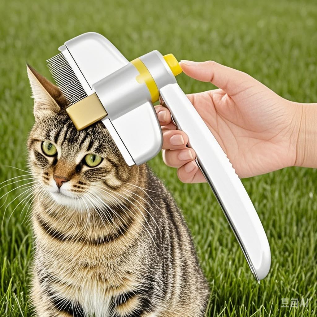 ワンタッチ式ペットブラシ 犬猫兼用抜け毛取り マッサージ機能付き お手入れ簡単ペ...