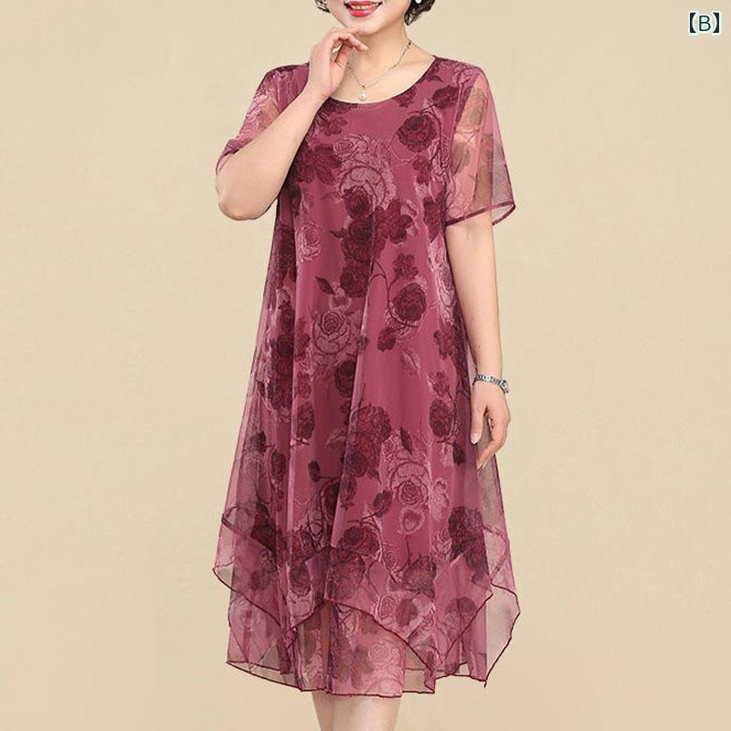 ワンピース ドレス スカート おしゃれ ファッション レディース ゆったり チャイナ風 花柄 大きいサイズ シースルー 半袖 夏 バラ ローズ 女性 モダン フレア shin821-10095493 匠shin サンプル画像3