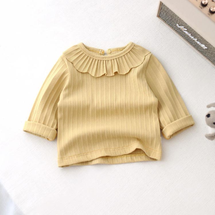 ベビー 女の子 カットソー 長袖 キッズ 背中ボタン ラッフルカラー フリル トップ...