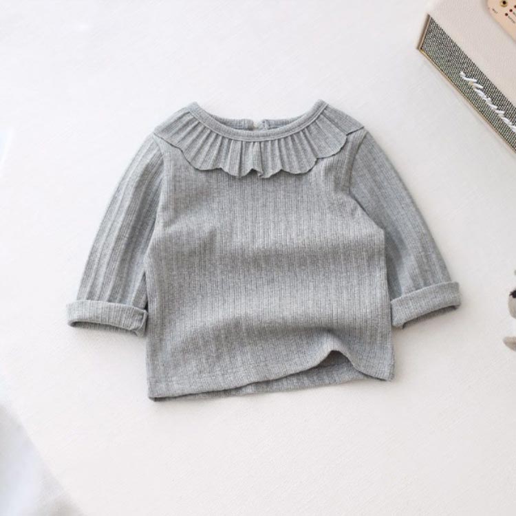 ベビー 女の子 カットソー 長袖 キッズ 背中ボタン ラッフルカラー フリル トップ...