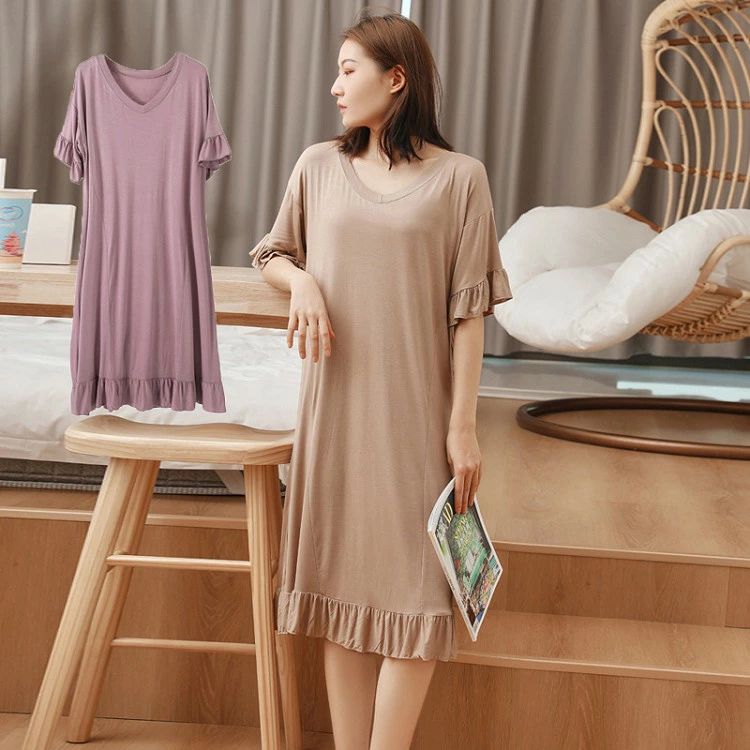 Rakuten - レディース 春夏 五分袖 綿混 フリル付き Aライン ゆったり 体型カバー 大きいサイズ カジュアル クラシカル