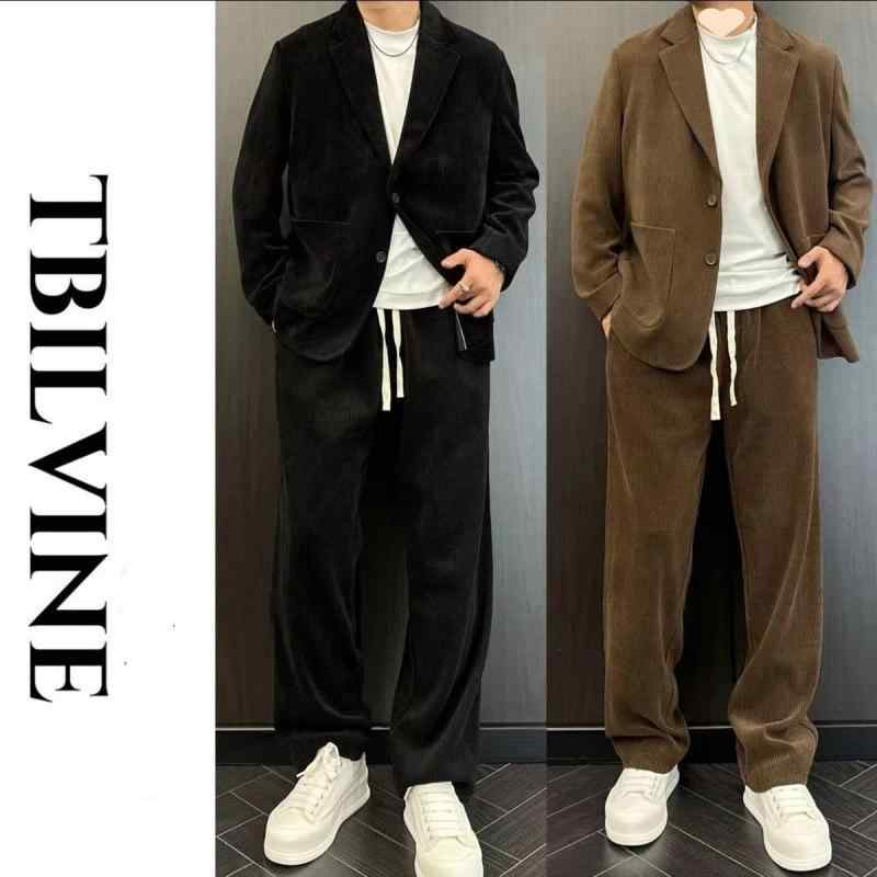 コーデュロイ スーツ セットアップ 高品質 カジュアル 紳士服 上下セット フォーマ...
