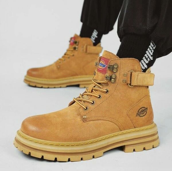 ワークブーツ ハイカット 防水風 厚底 裏ボア 裏起毛 防寒 カジュアル ショートブーツ PUレザー 編み上げ ベルト付