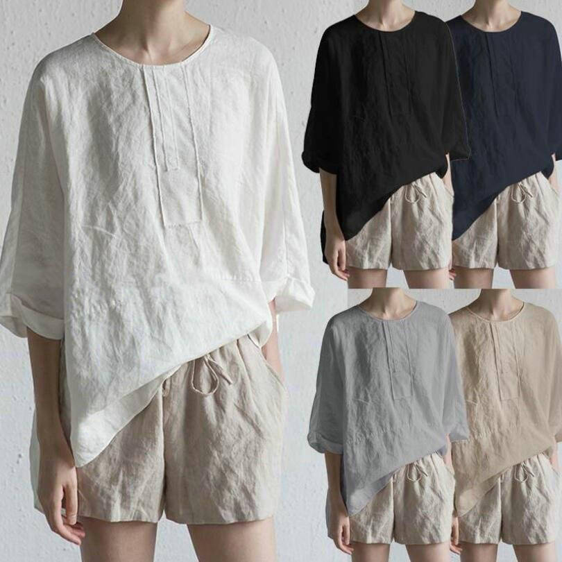乐天商城 - Tシャツレディースきれいめ春夏上品半袖 麻繊維トップスオシャレ