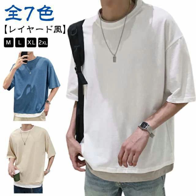 樂天商城 - 夏 トップス メンズ 半袖Tシャツ おしゃれ tシャツ カジュアル 半袖 レイヤード風 レディース 無地 夏服 カットソー シ