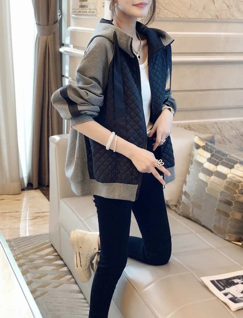 フード付き 切り替え シンプル ジッパー ジャケット レディース ファッション カジュアルコーデ 大人カジュアル プチプ