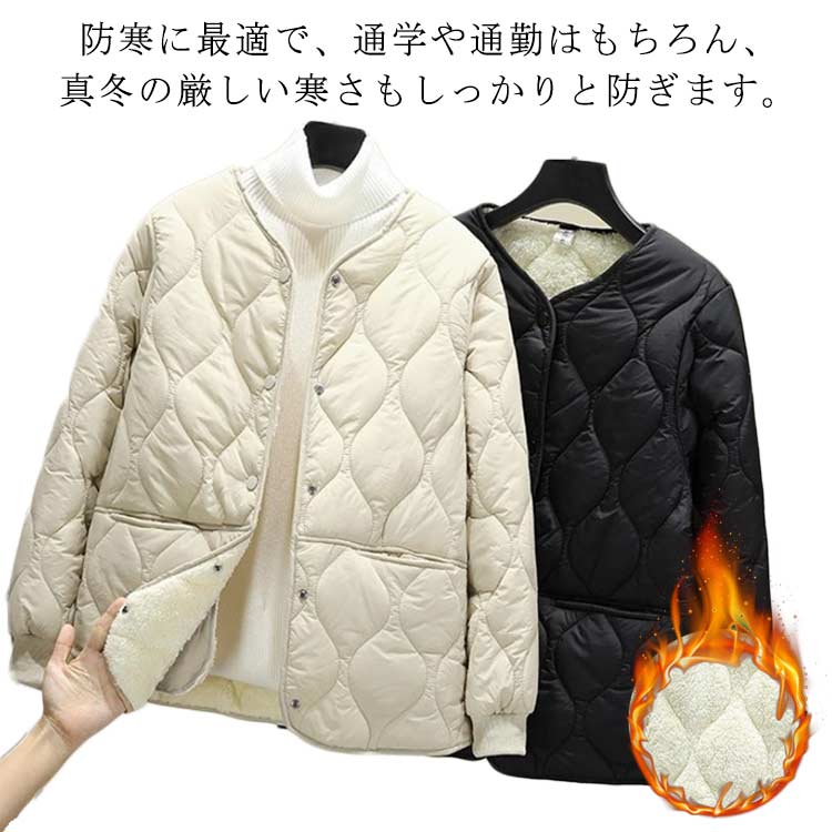 Jackets, Blazers - 冬 レディース ダウンジャケット トップス 裏起毛 通学 アウター コート キルティングコート 中綿ダウン ノーカラー キル