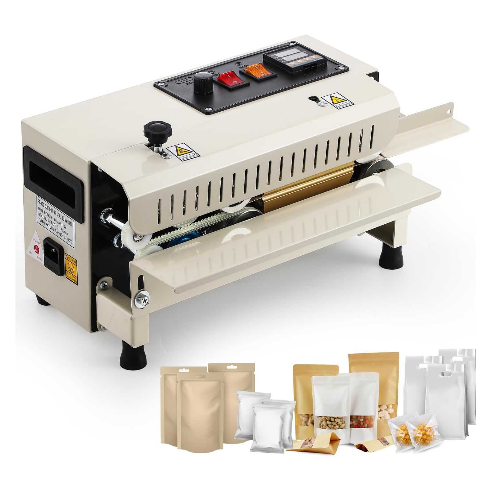 業務用連続シーラー機 超コンパクト設計 700W 最大12m/min 両面加熱 0-300℃ シール幅6~12mm お茶パック/お菓子/袋 ミニ 省スペ