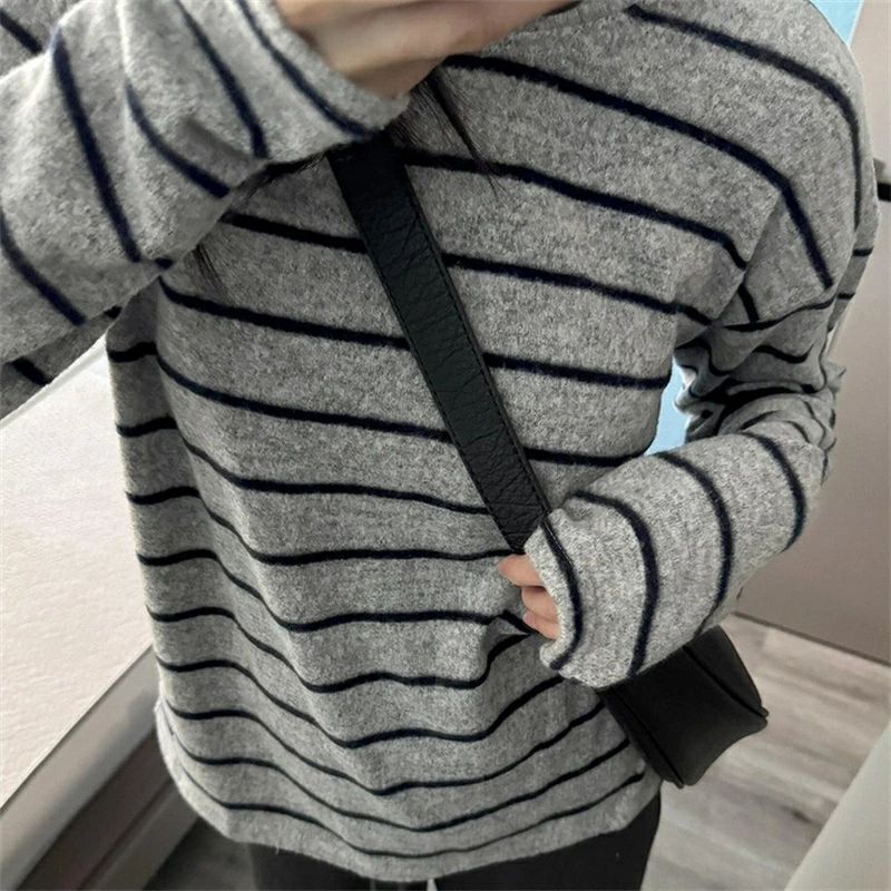 Rakuten - プルオ クルーネック ロンt 冬 秋 春 tシャツ 丸首 インナー 長袖 カットソー ボーダー トップス ニット レディース セーター