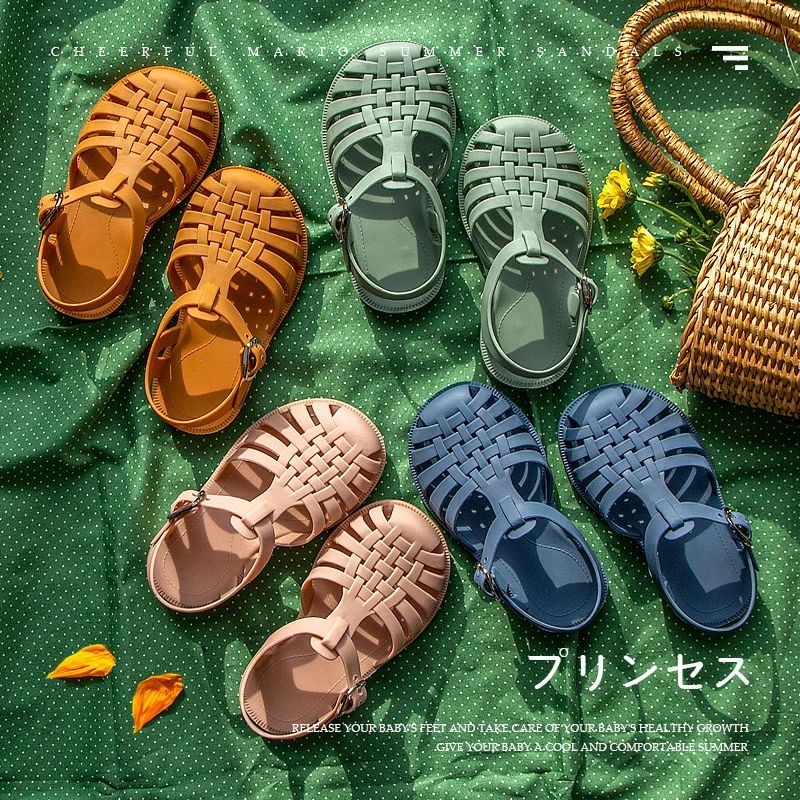 サンダル 包頭サンダル キッズ 子供用 クロスデザイン 森ガールサンダル 夏サンダル シューズ 歩きやすい ローマ風 ローヒール