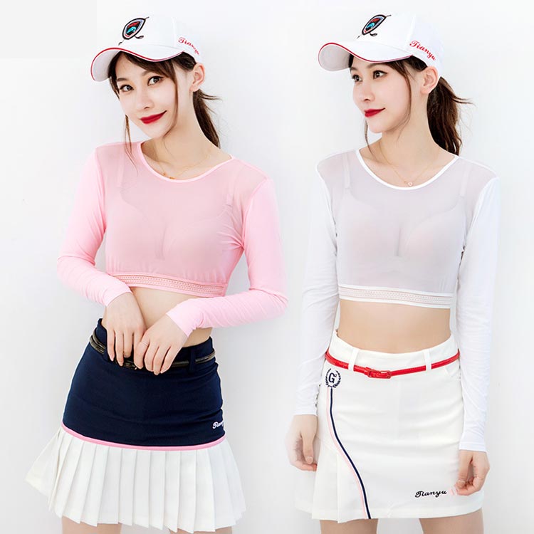 ゴルフウェア UVカット インナーシャツ 長袖 メッシュ 通気 ストレッチ 接触冷感 ...