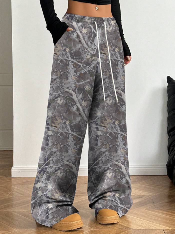 Patrón botánico Pantalones anchos Pantalones de mujer Otoño Invierno Primavera Pantalones Rakuchin Patrón suelto Patrón total Pantalones fáciles Cintura Cordones de goma — vista 2