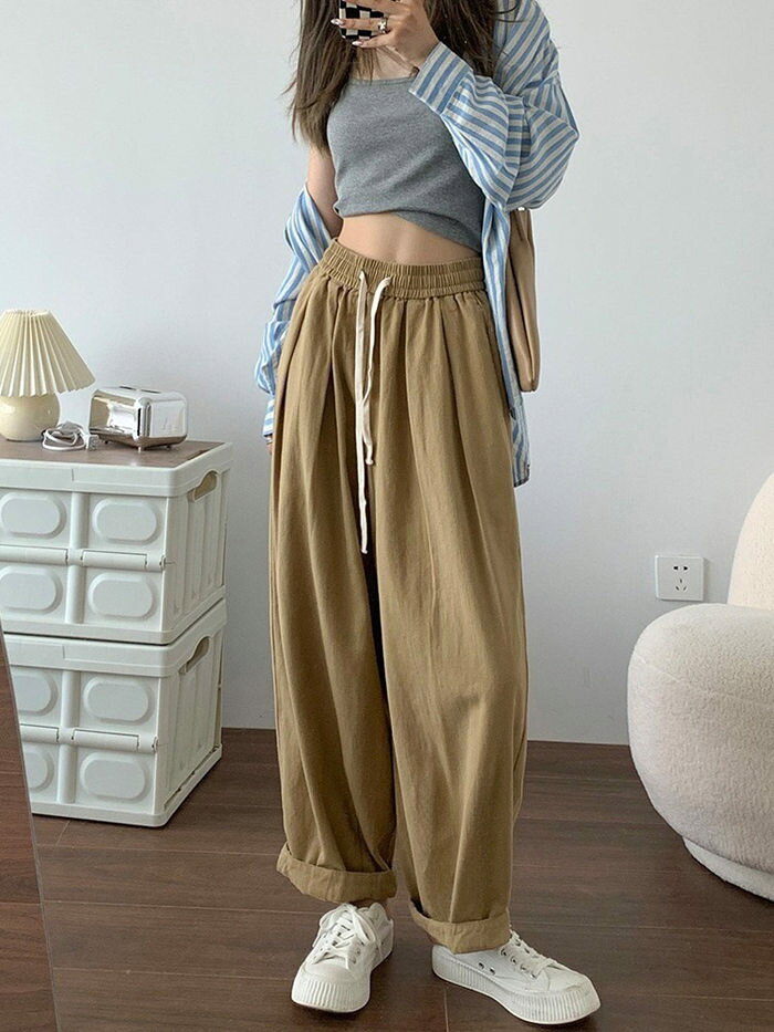 Pantalones largos Dama limpia Gran tamaño Pantalones Dama Primavera Verano Goma Oeste Pantalones de goma de algodón Dama Bo — vista 2
