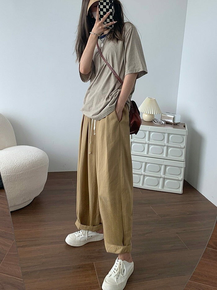 Pantalones largos Dama limpia Gran tamaño Pantalones Dama Primavera Verano Goma Oeste Pantalones de goma de algodón Dama Bo — vista 3