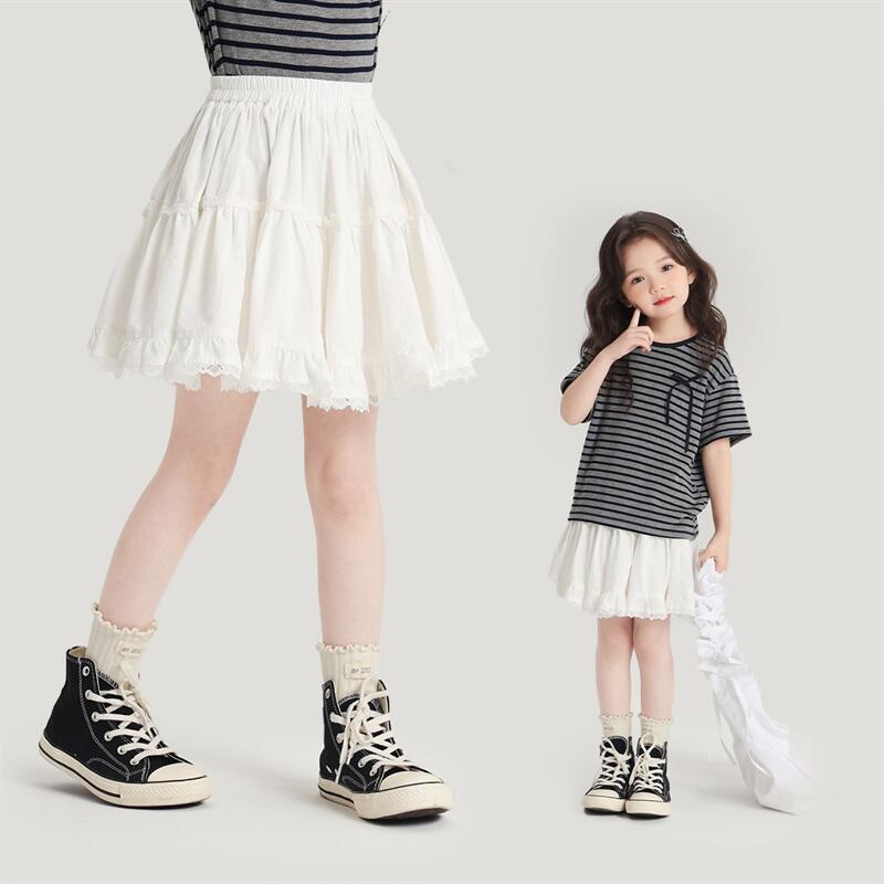 乐天商城 - 送料無料 キッズ フリルスカート レース 女の子 子供 可愛い おしゃれ かわいい ベージュ ガールズ 大人 親肌素材 棉 コットン
