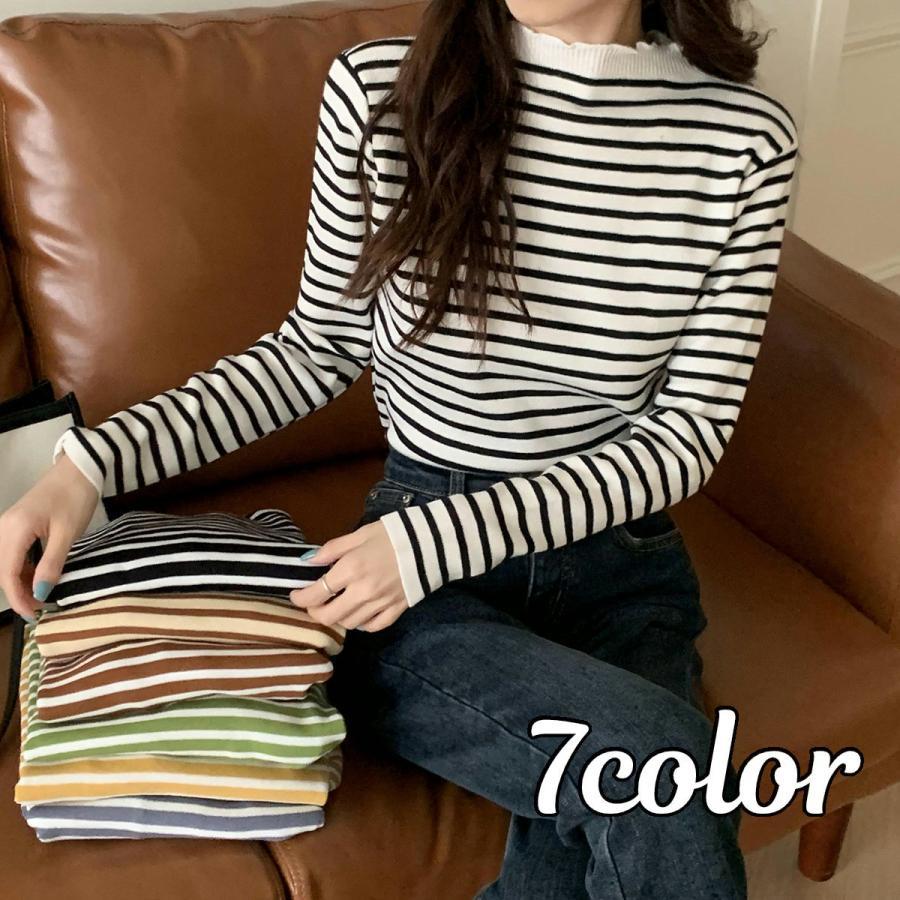 樂天商城 - ニット レディース 婦人服 トップス 長袖 ハイネック ロールネック ボーダー柄 細身 スリム 春 秋 冬 おしゃれ かわいい デイリ