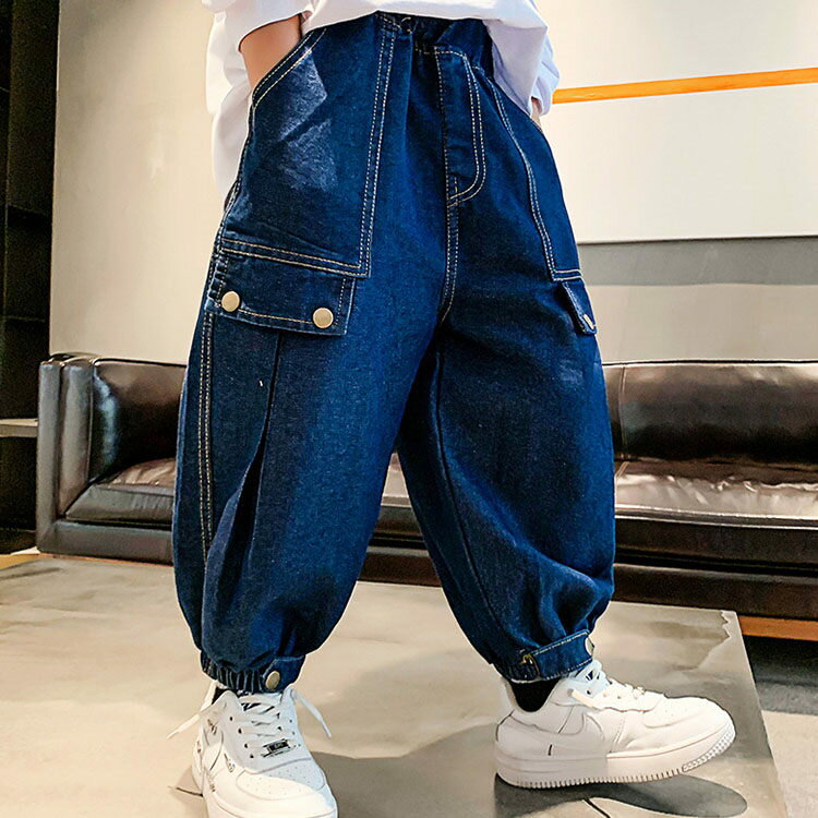 Long-Trousers, Trousers - デニムパンツ パンツ 長ズボン 男の子 ブルー ウエストゴム デニム お出かけ おしゃれ 無地 キッズ 子供服 上品 ロングパンツ 美