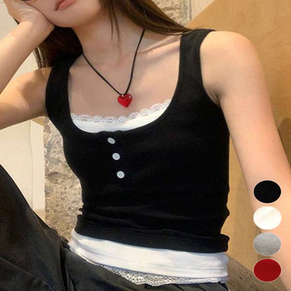 せキャミタンク ヘンリーネック リブタンクトップ おしゃれ 着回し チラ見え防止タンク 大人可愛いインナー きれいめカジュアル