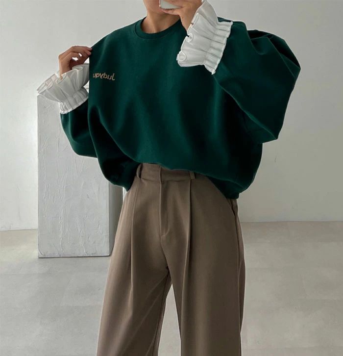 パーカー レディース フレア袖 レイヤード風 重ね着 スウェット 無地 長袖 コットン 春秋 カジュアル トップス 通勤 大人可愛い