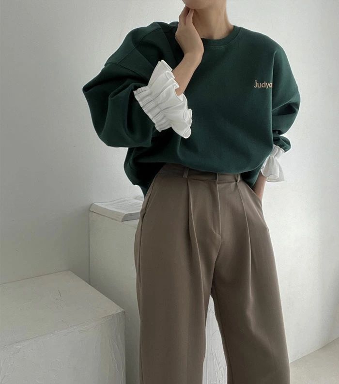 パーカー レディース フレア袖 レイヤード風 重ね着 スウェット 無地 長袖 コットン 春秋 カジュアル トップス 通勤 大人可愛い