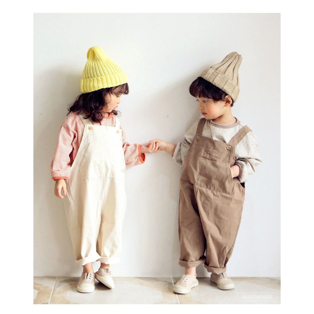 い 洋服 キッズ オーバーオール かわいい おしゃれ パンツ カーキ レッド 長袖 ゆったり 90cm 100cm 110cm 120cm 130cm 140cm