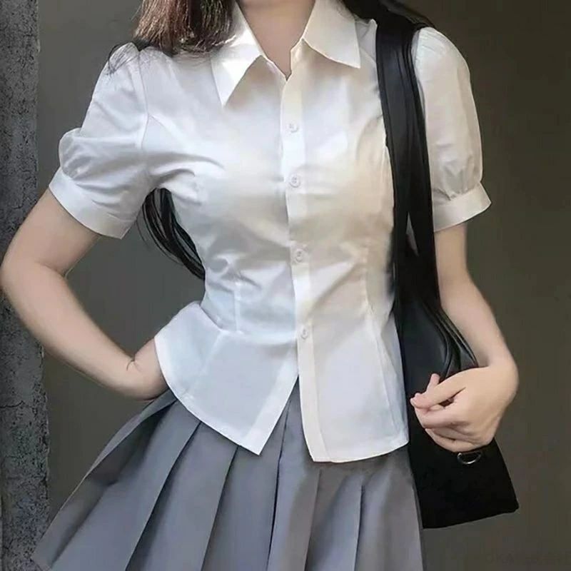 Rakuten - ツ おしゃれ ブラウス 夏 無地 ホワイト シンプル 大きいサイズ通勤 OL おしゃれ 通学白 コスプレ 制服 衣装 仮装 女子高校生