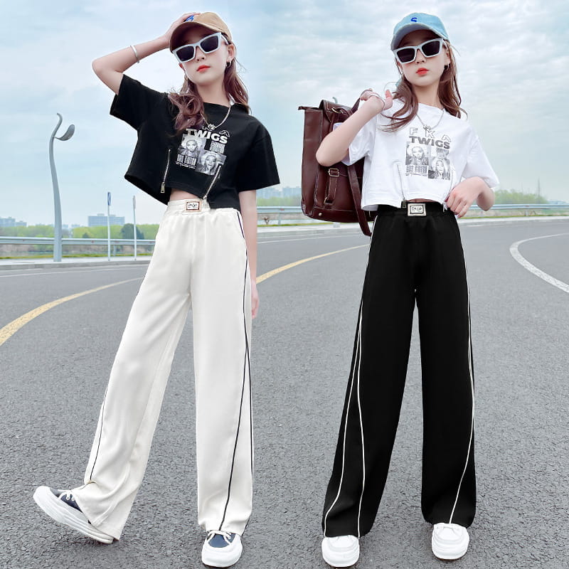 樂天商城 - ット ガールズ 夏服 半袖 トップス+ ロングパンツ ジュニア ゆったり セットアップ カジュアル HIPHOP ダンス 衣装　120-170cm