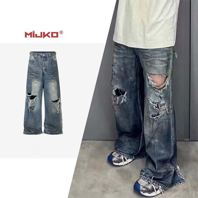 樂天商城 - メンズ服 男女兼用　デニムパンツ　ダメージ　ロングパンツ　大きいサイズ　ストリート系