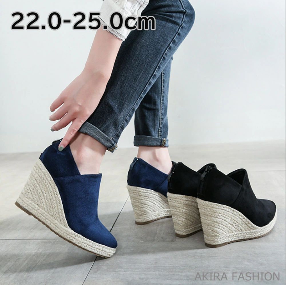 ブーツ ブーティ レディース ウェッジソール ブーツ スエード シンプル ポインテッドトゥ ショートブーツ バックジップ 10cmヒ